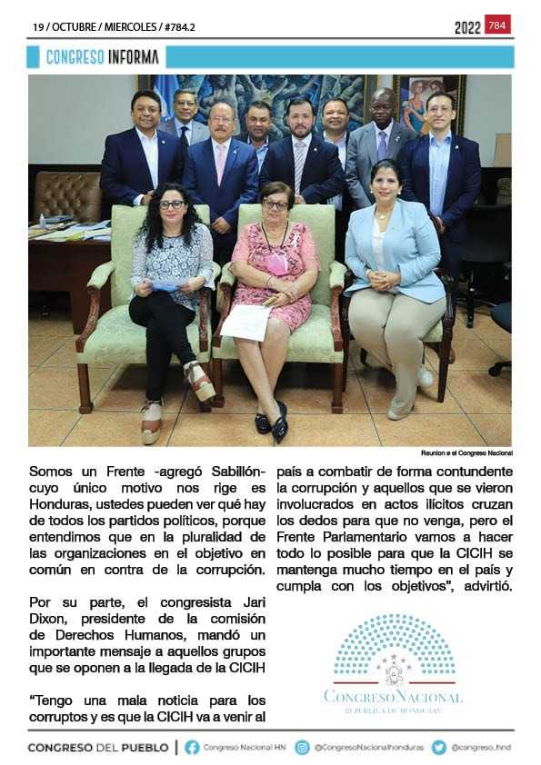 Instalado el Frente Parlamentario  de apoyo a la CICIH